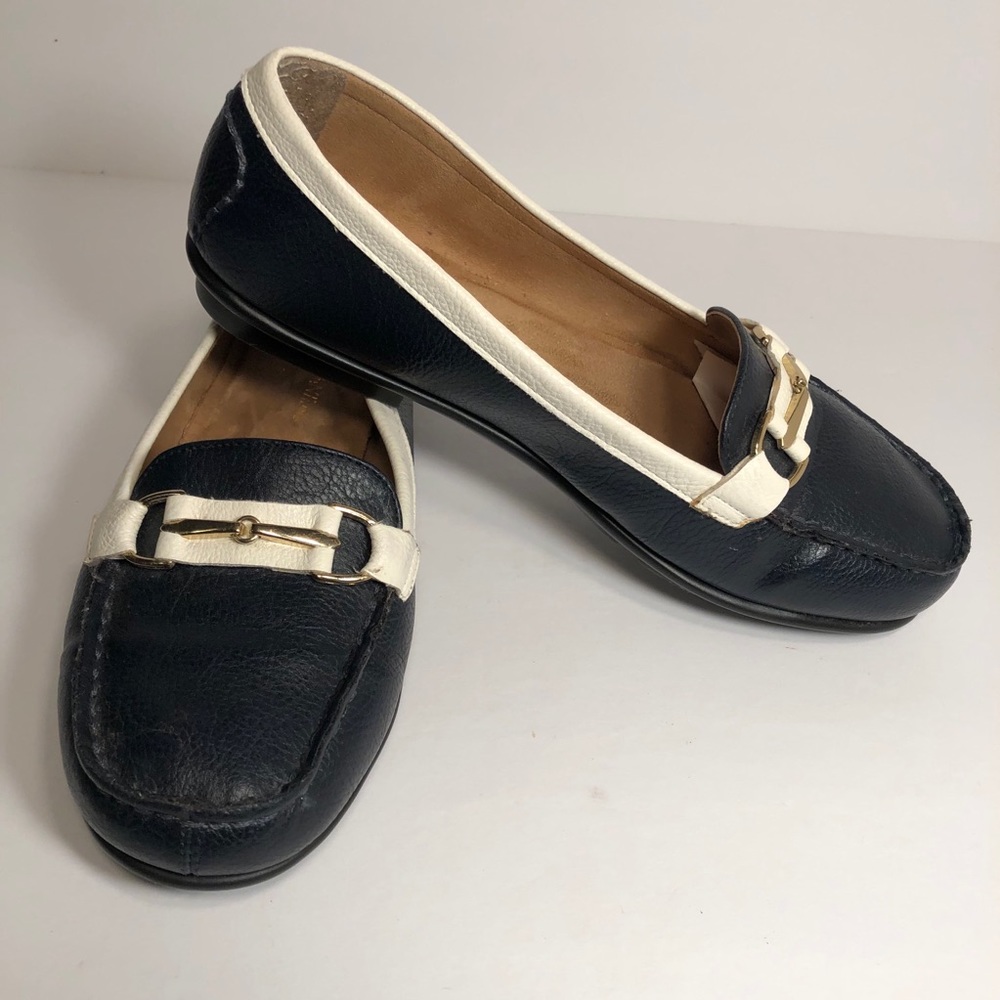 Aerosoles Women White & Blue Stitch N Turn Loafers